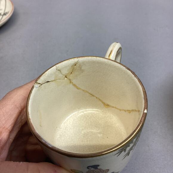 Set Of 6 Vintage Satsuma Japanese Porcelain Cups & Saucers - Picture 13 of 16